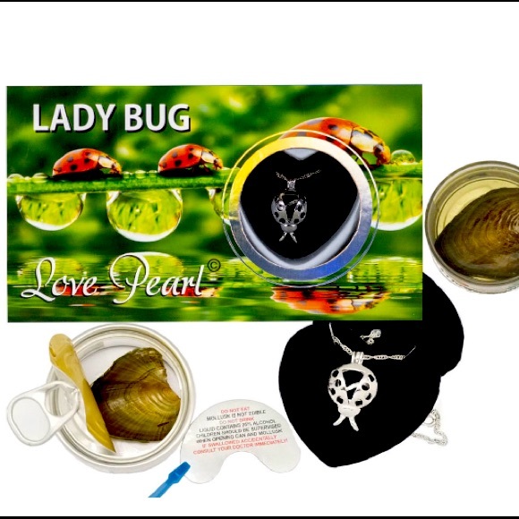 Lady Bug Pendant Necklace with Genuine Pearl Lucky Ladybug Necklace with Pearl - Picture 1 of 4